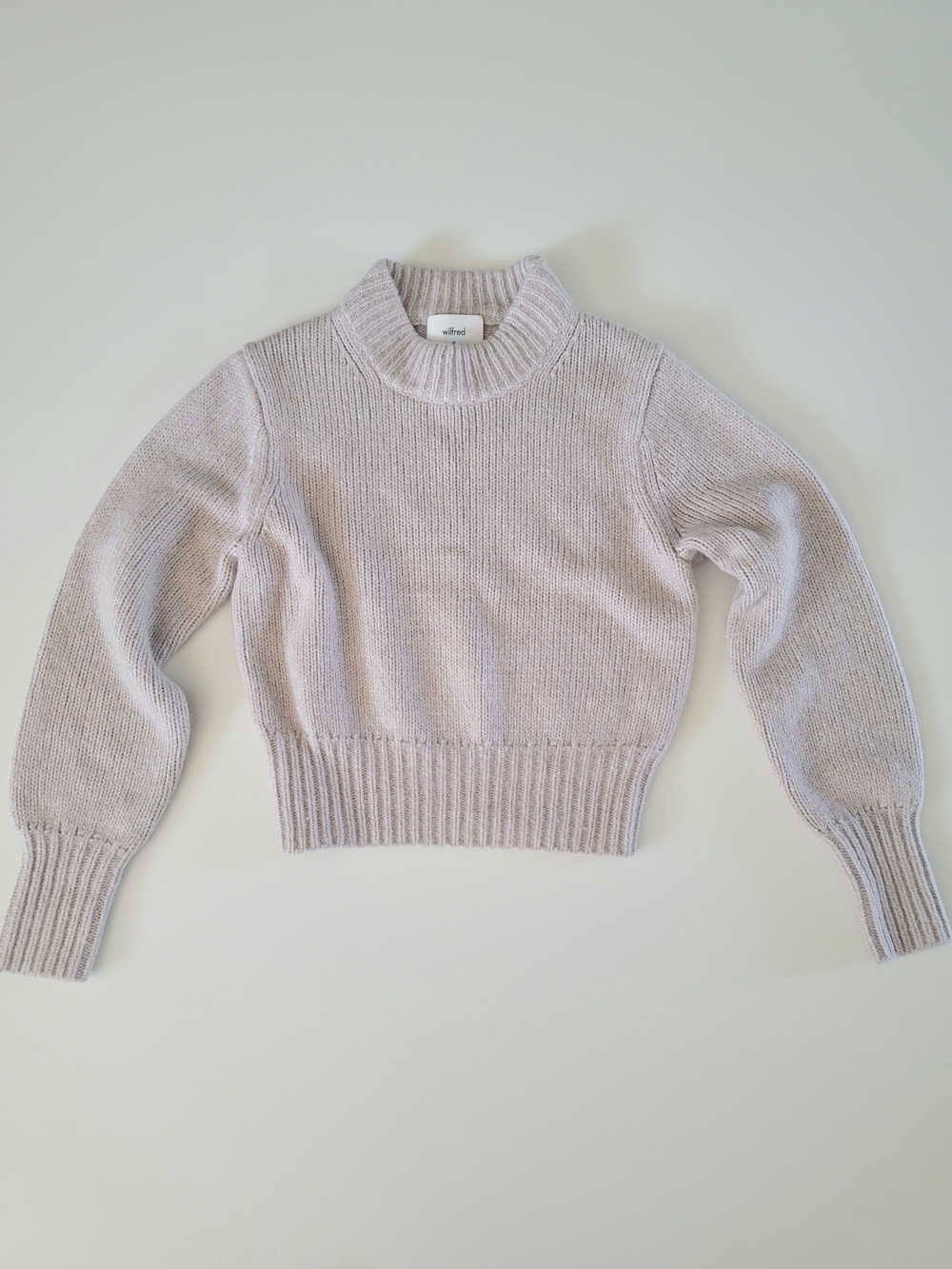 Aritzia Wilfred Merino Wool, Rosy Taupe Crew Neck Crop Sweater, Size XS